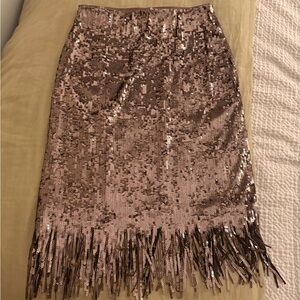 H&M Brown Sequin Skirt with Fringe Hem